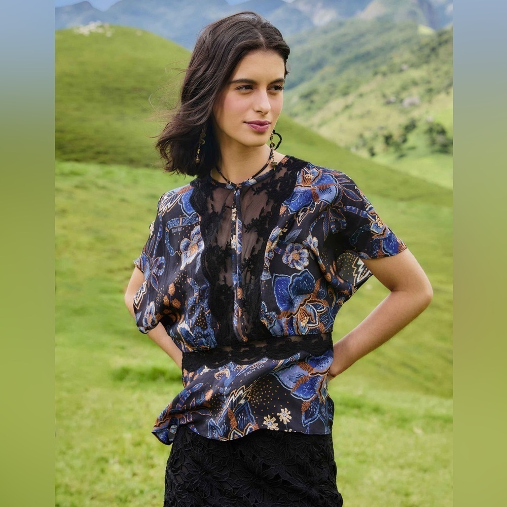 Farm Rio: Black Snakes Bouquet Blouse - Picture 6 of 11